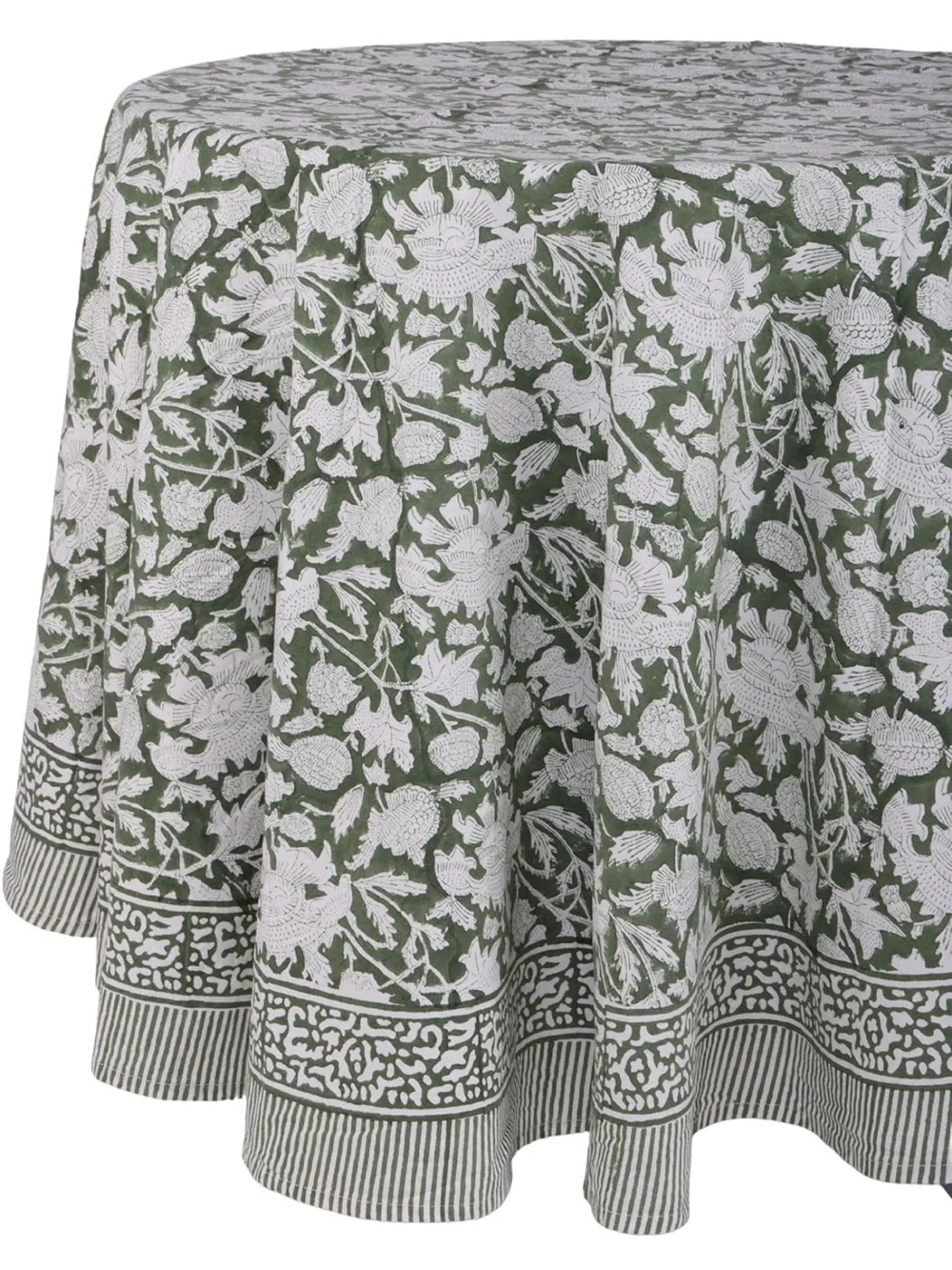 NEW ATOSII 100% Cotton Blockprint Round Tablecloth, Meraki Green